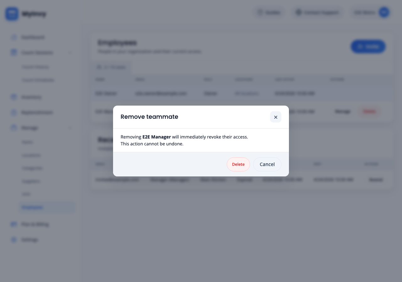 Remove teammate confirmation modal.