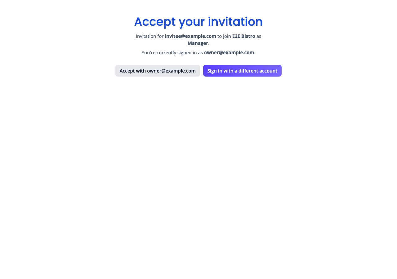 account mismatch prompt with Accept with current email and Sign in with a different account.