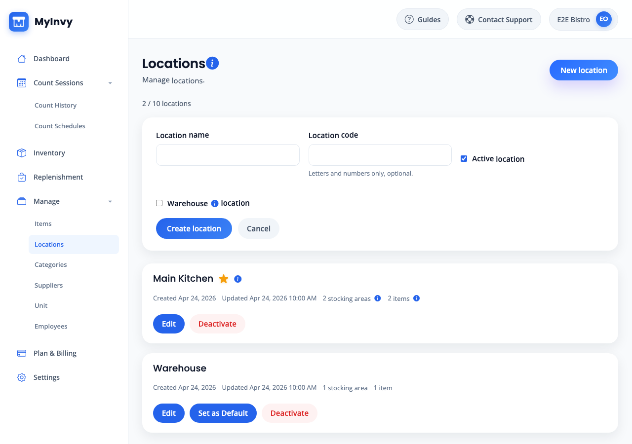 MyInvy form for creating an inventory location