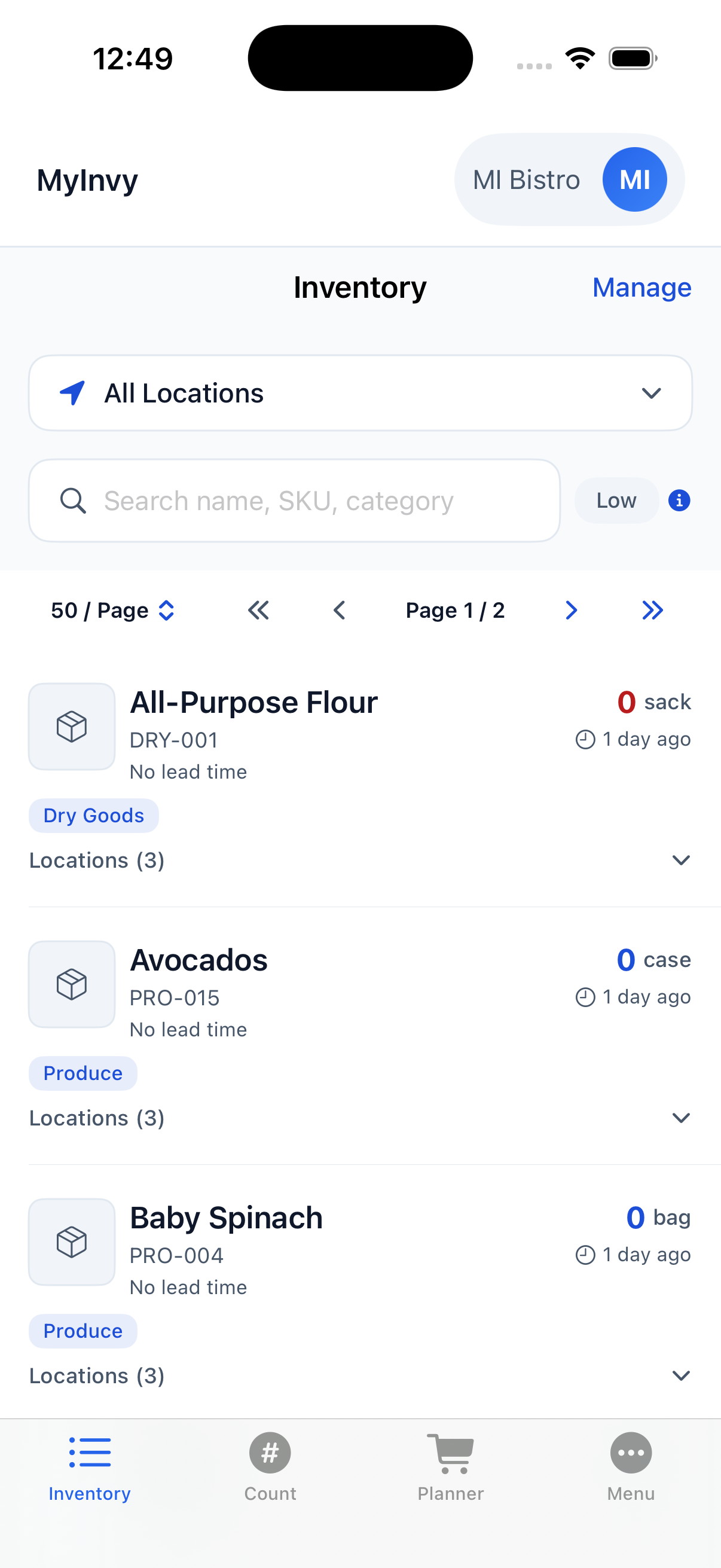MyInvy iOS inventory list after items are organized